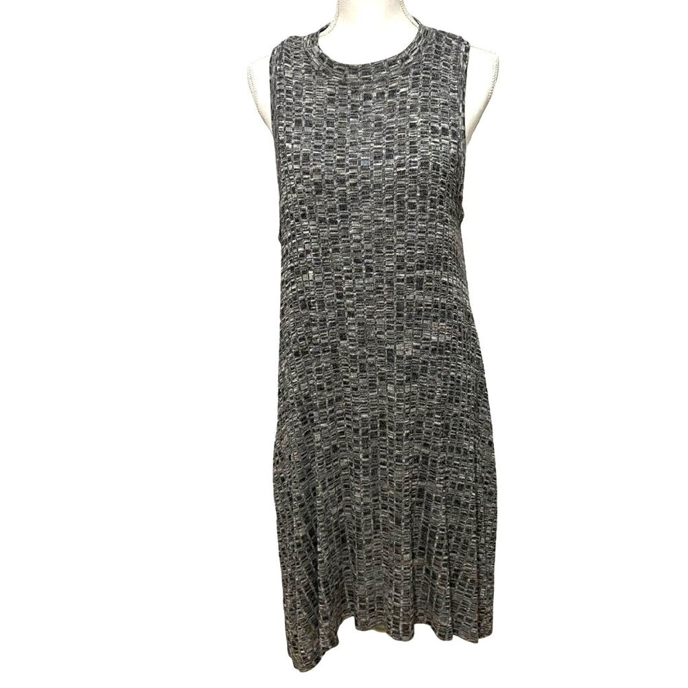 Maeve Emerson Swing Dress L Gray Black‎ Marled Sleeveless Knit Asymmetrical Hem